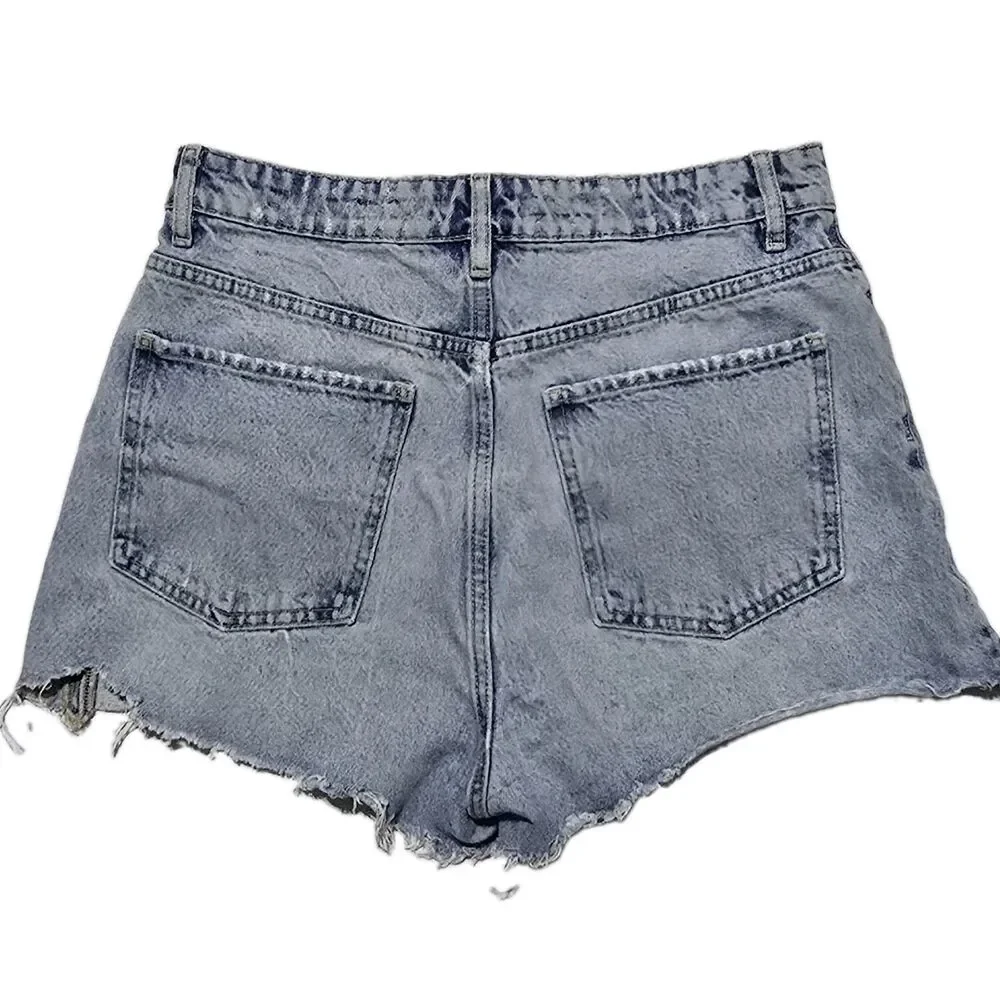 Zara Women's 8 High Rise Button Fly Distressed Frayed Denim Shorts